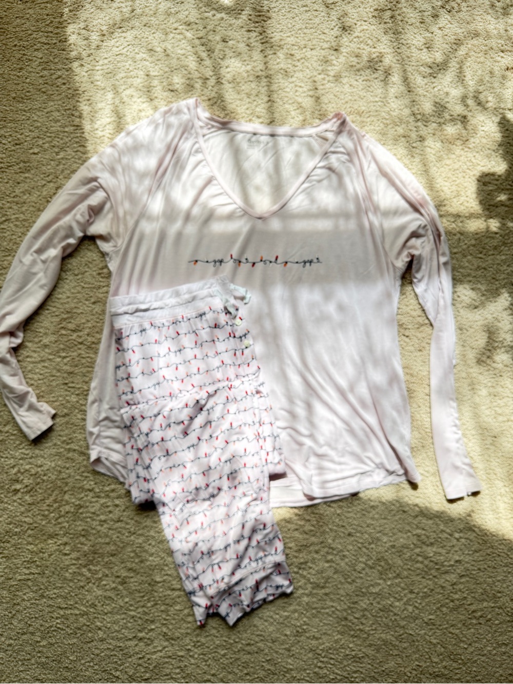 GAP Light Pink Long Sleeve Pajama Set with Printed Pants